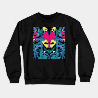 carnivale mask in alien pattern ecopop illustration in mexican totonac floral wallpaper Crewneck Sweatshirt